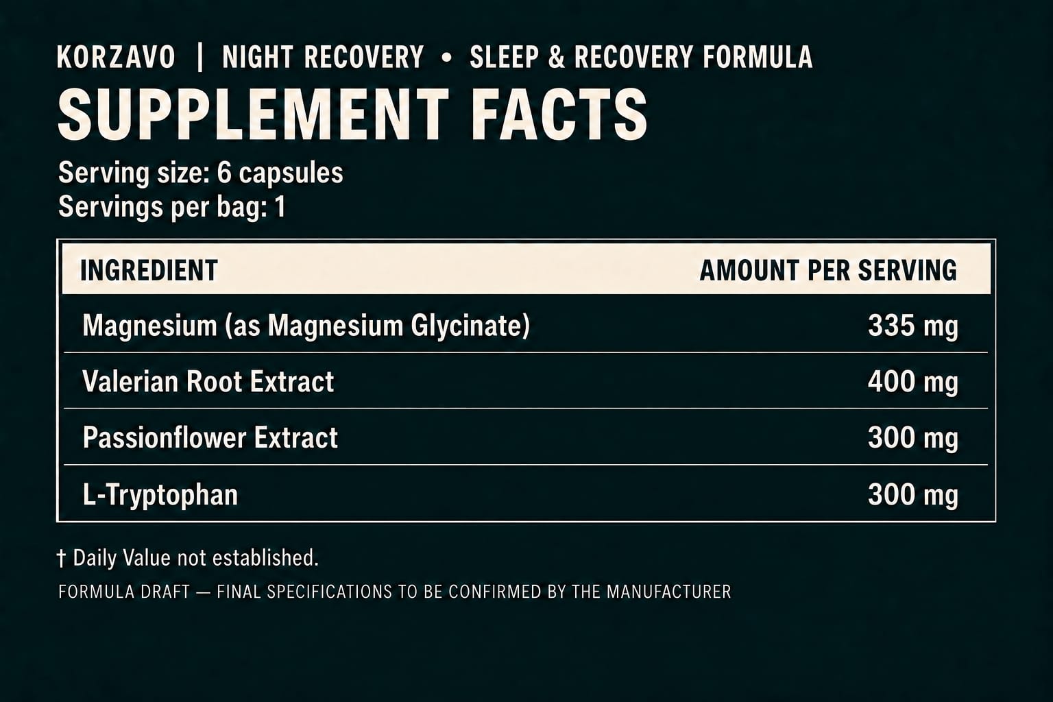 NIGHT RECOVERY supplement facts